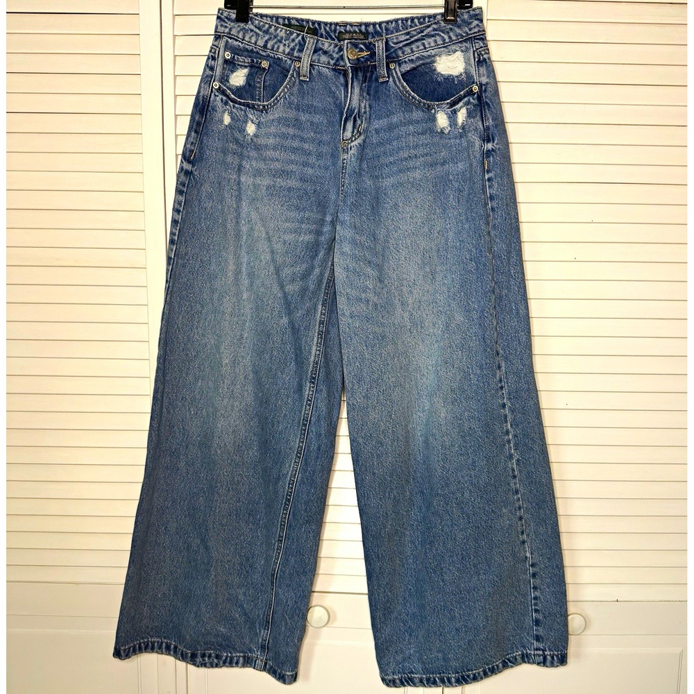 Wild Fable Size 6 Mid Rise Ultra Wide Leg Distressed Jeans Light Wash Y2K Casual